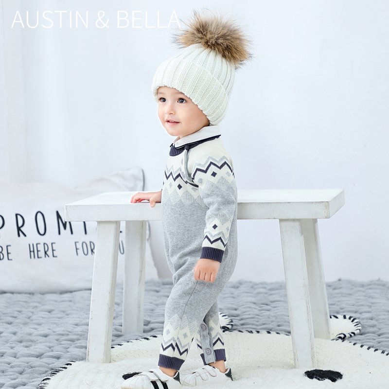 Austinbella boutique custom design graphic baby boys' romper knitted clothes sweater jumpsuits 6602