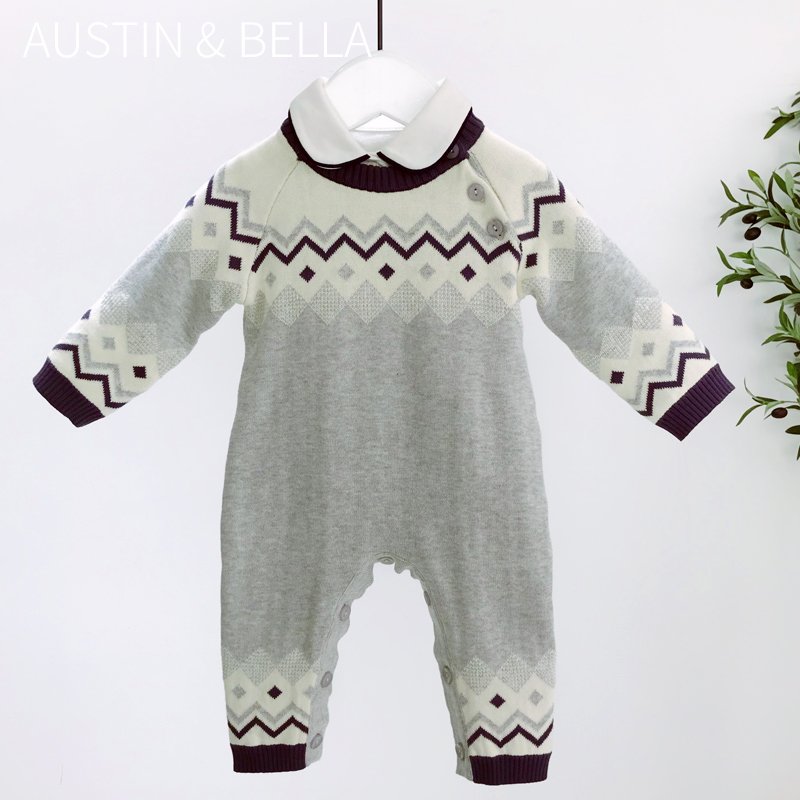 Austinbella boutique custom design graphic baby boys' romper knitted clothes sweater jumpsuits 6602