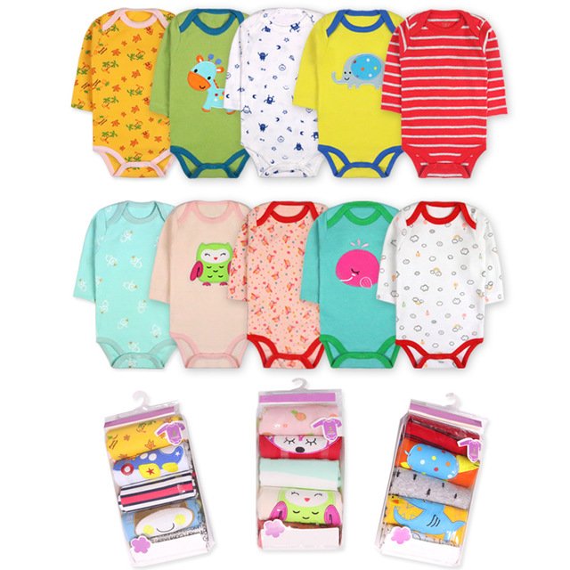 Baby cotton romper 5pcs bags spring autumn baby romper sets cotton long sleeves newborn baby clothes factory price cute