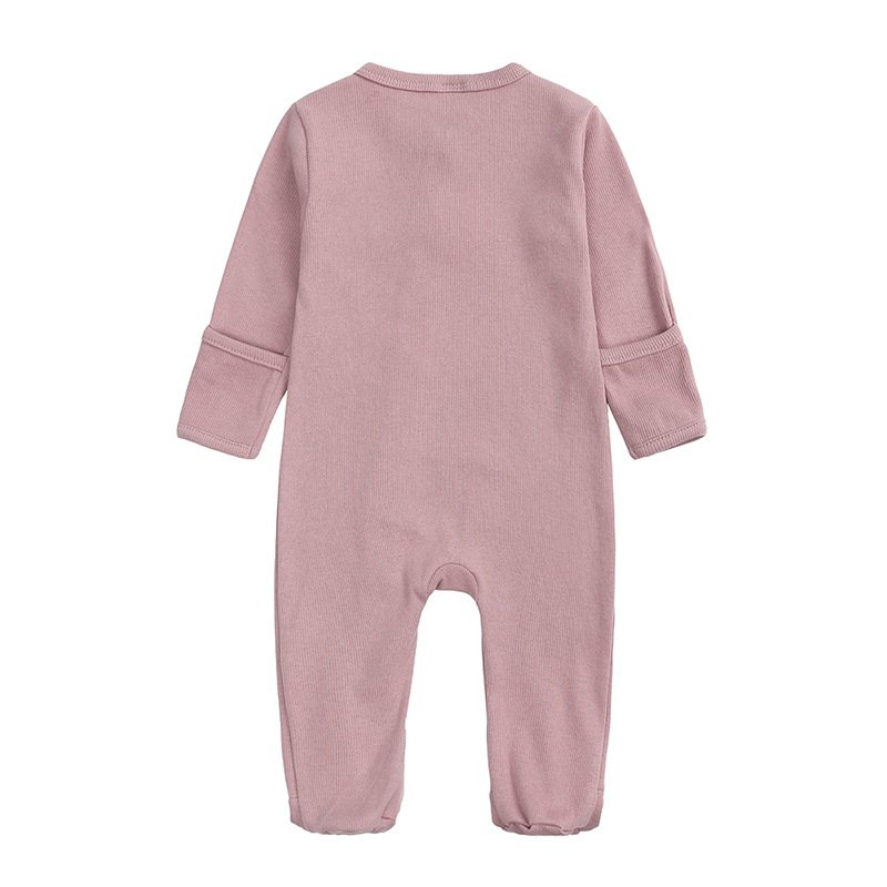 Newborn Ribbed Solid Color Footie Pajamas unisex cotton baby plain sleepsuits jumpsuit Snap Button Long Sleeve Baby Rompers