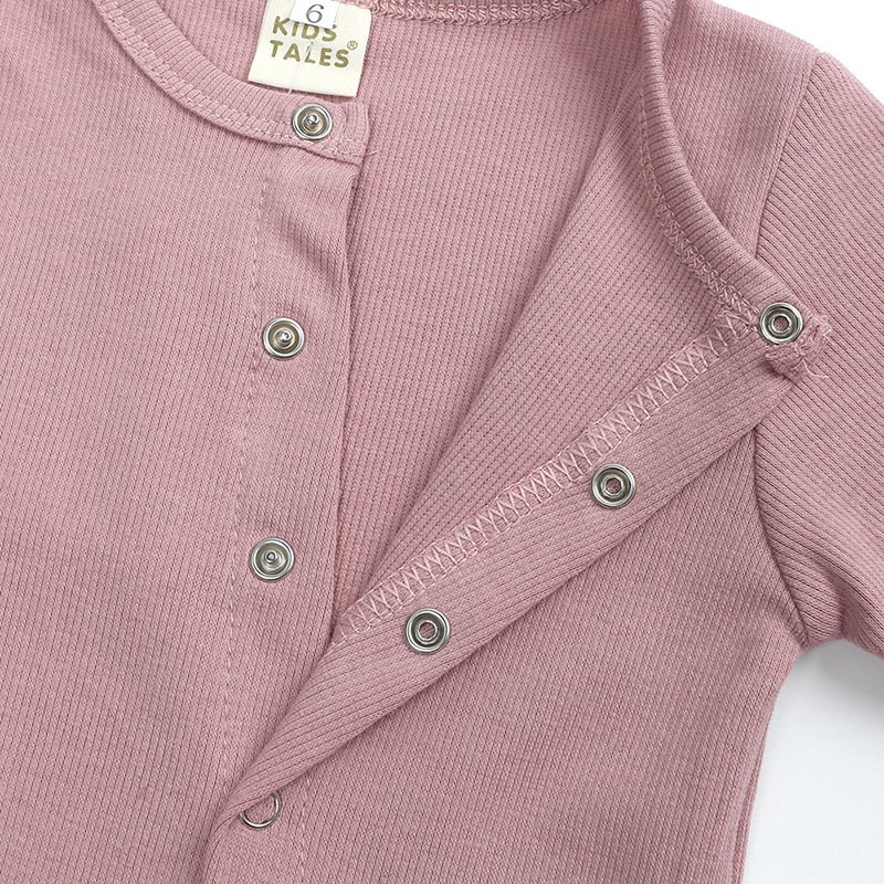 Newborn Ribbed Solid Color Footie Pajamas unisex cotton baby plain sleepsuits jumpsuit Snap Button Long Sleeve Baby Rompers