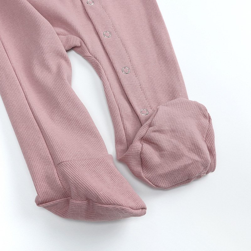 Newborn Ribbed Solid Color Footie Pajamas unisex cotton baby plain sleepsuits jumpsuit Snap Button Long Sleeve Baby Rompers