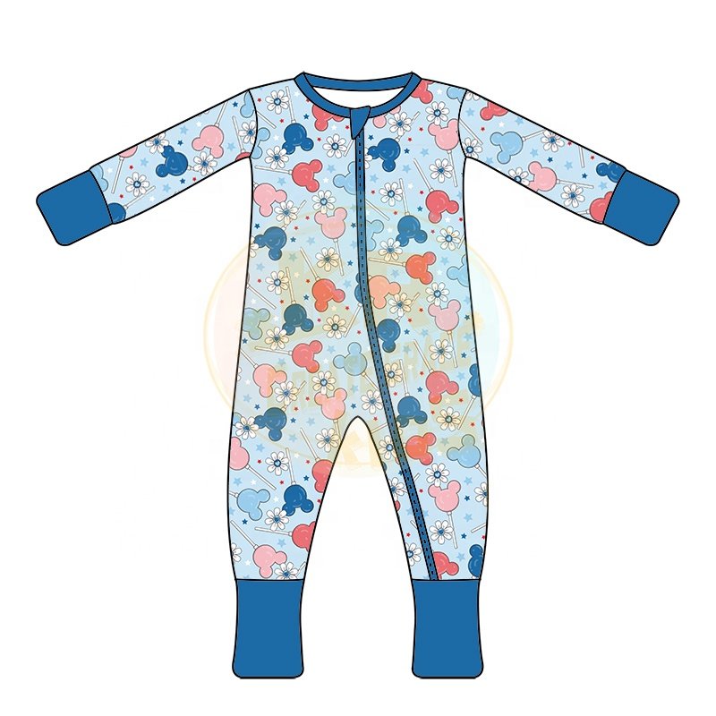 Wholesale 95% Bamboo Pajamas Toddler Custom Print Logo Onesie Clothes Unisex Newborn Zipper Bamboo Romper Sleepwear Baby Rompers
