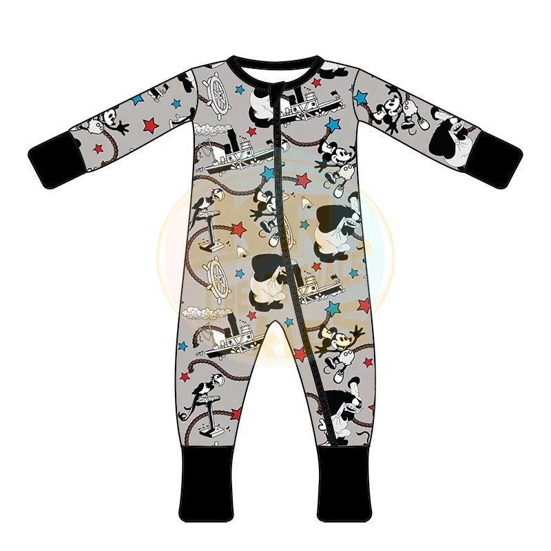 Wholesale 95% Bamboo Pajamas Toddler Custom Print Logo Onesie Clothes Unisex Newborn Zipper Bamboo Romper Sleepwear Baby Rompers