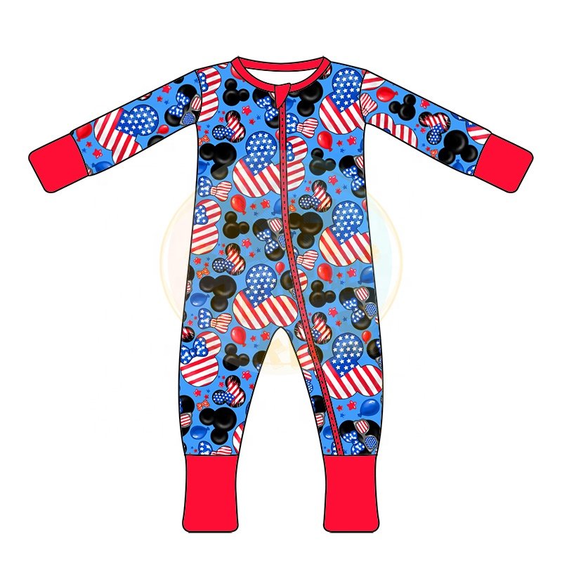 Wholesale 95% Bamboo Pajamas Toddler Custom Print Logo Onesie Clothes Unisex Newborn Zipper Bamboo Romper Sleepwear Baby Rompers