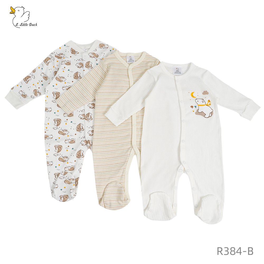 3-Piece Baby Cotton Sleepsuit Set,100% Cotton , Sizes 0-9M Little Duck Infant Long Sleeve Sleepsuit Baby Romper Set