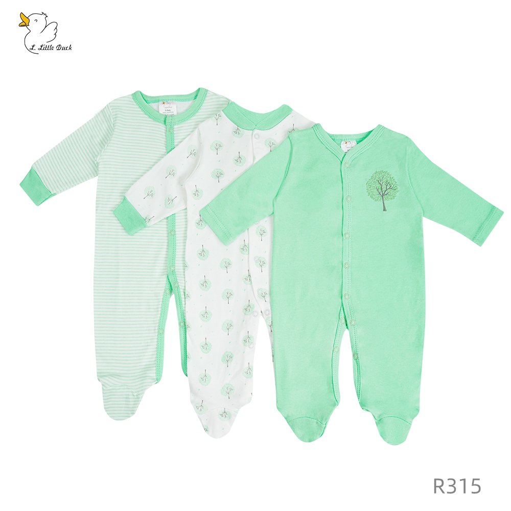 3-Piece Baby Cotton Sleepsuit Set,100% Cotton , Sizes 0-9M Little Duck Infant Long Sleeve Sleepsuit Baby Romper Set