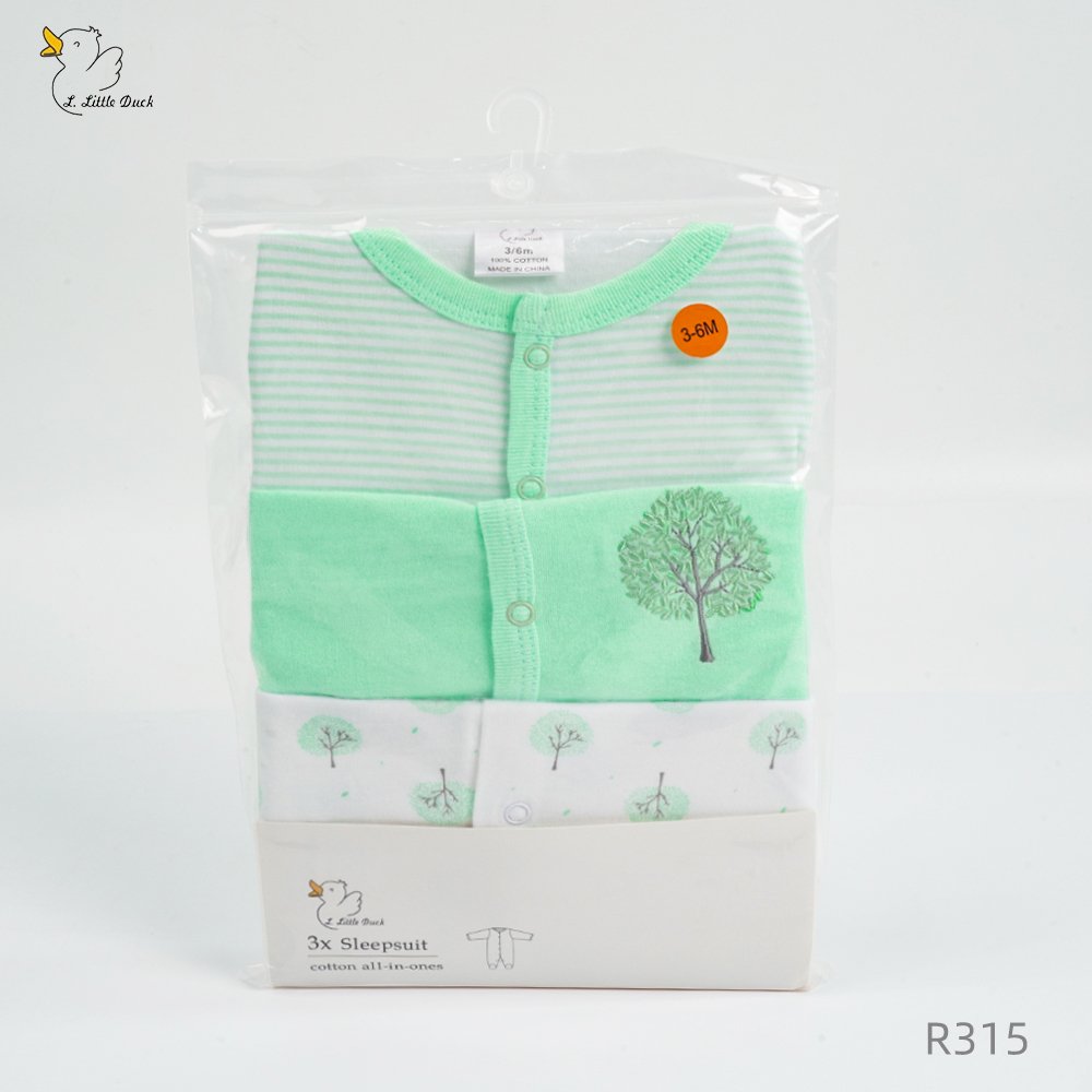 3-Piece Baby Cotton Sleepsuit Set,100% Cotton , Sizes 0-9M Little Duck Infant Long Sleeve Sleepsuit Baby Romper Set