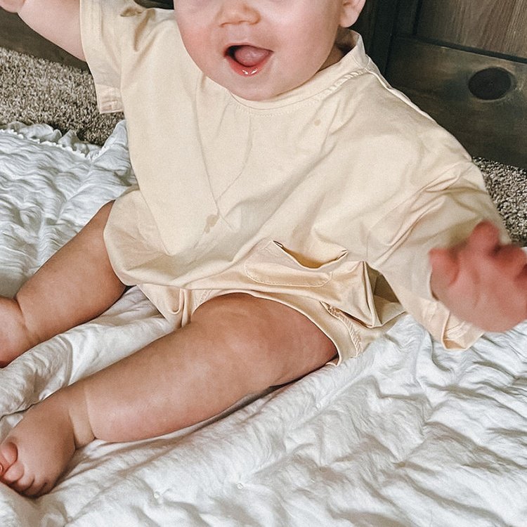 Hot selling custom logo solid color short sleeve rompers for kids comfortable baby romper