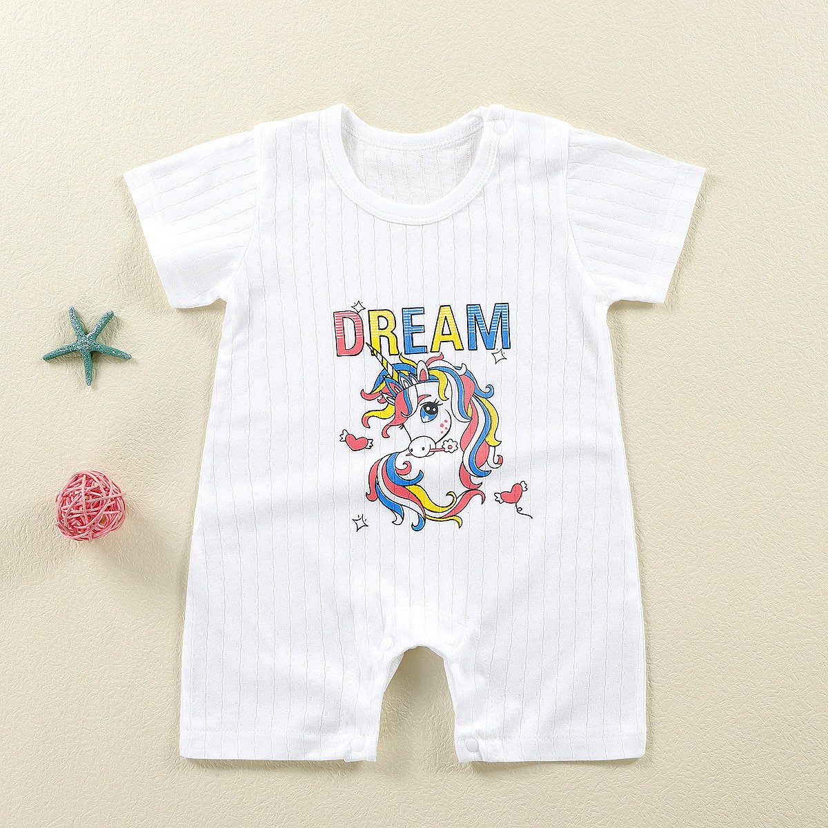 Newborn cotton white chunky hello world duck cream ribbed tshirt striped textured baby romper with frills baby