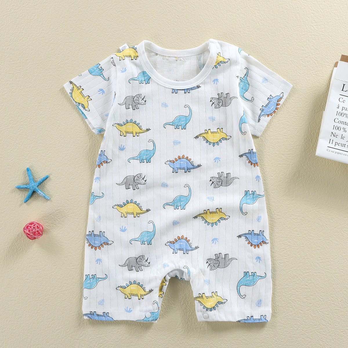 Newborn cotton white chunky hello world duck cream ribbed tshirt striped textured baby romper with frills baby