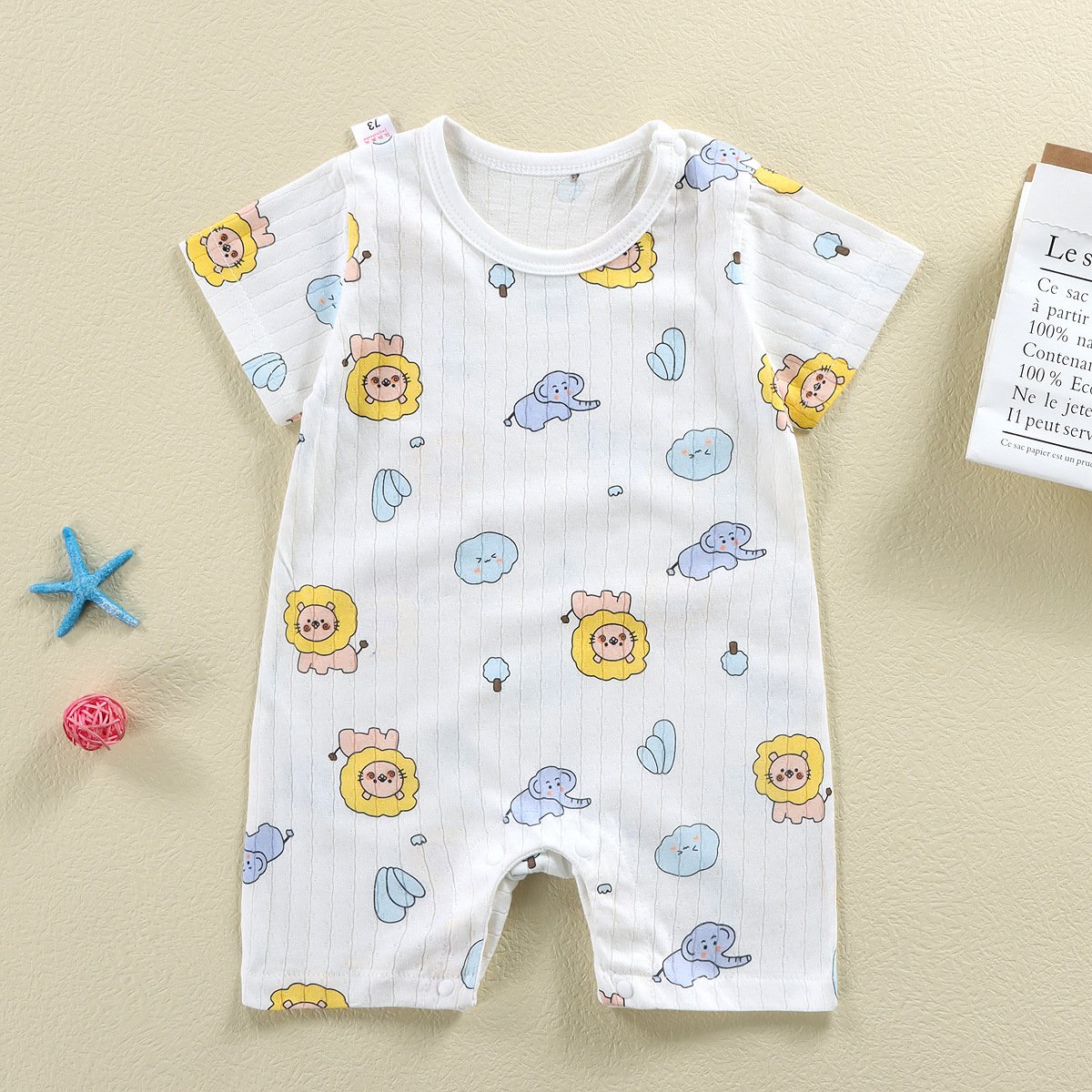 Newborn cotton white chunky hello world duck cream ribbed tshirt striped textured baby romper with frills baby