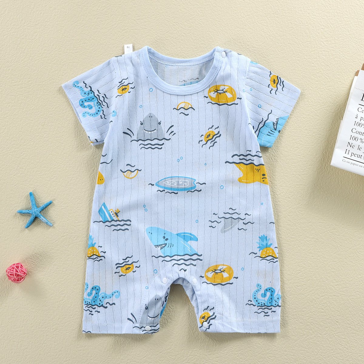 Newborn cotton white chunky hello world duck cream ribbed tshirt striped textured baby romper with frills baby