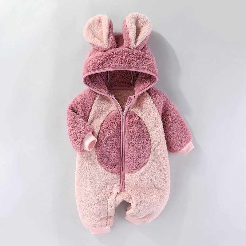 Unisex Coral Fleece Baby Romper 0-12M Winter Clothing for Boys and Girls Pretty Autumn Knitted Cotton with Snap Button Closure