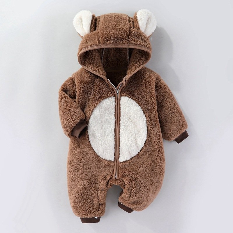 Unisex Coral Fleece Baby Romper 0-12M Winter Clothing for Boys and Girls Pretty Autumn Knitted Cotton with Snap Button Closure