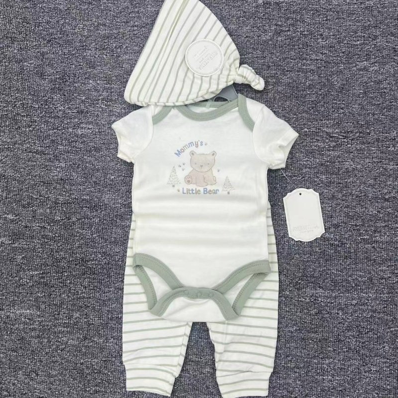 Short Sleeve Baby Romper Animal Print 3 Piece Set Bib + Romper + Pants 0 - 9m Cute Boutique Baby Set Clothes Cotton