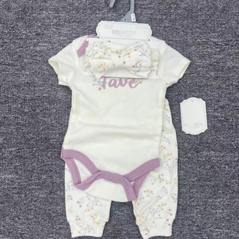 Short Sleeve Baby Romper Animal Print 3 Piece Set Bib + Romper + Pants 0 - 9m Cute Boutique Baby Set Clothes Cotton