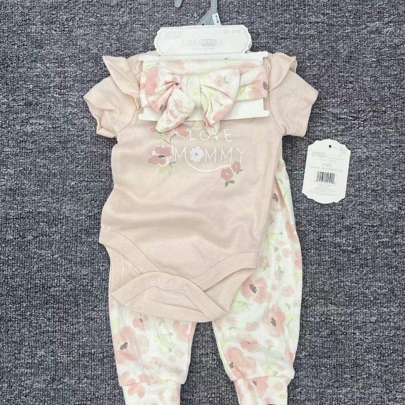 Short Sleeve Baby Romper Animal Print 3 Piece Set Bib + Romper + Pants 0 - 9m Cute Boutique Baby Set Clothes Cotton