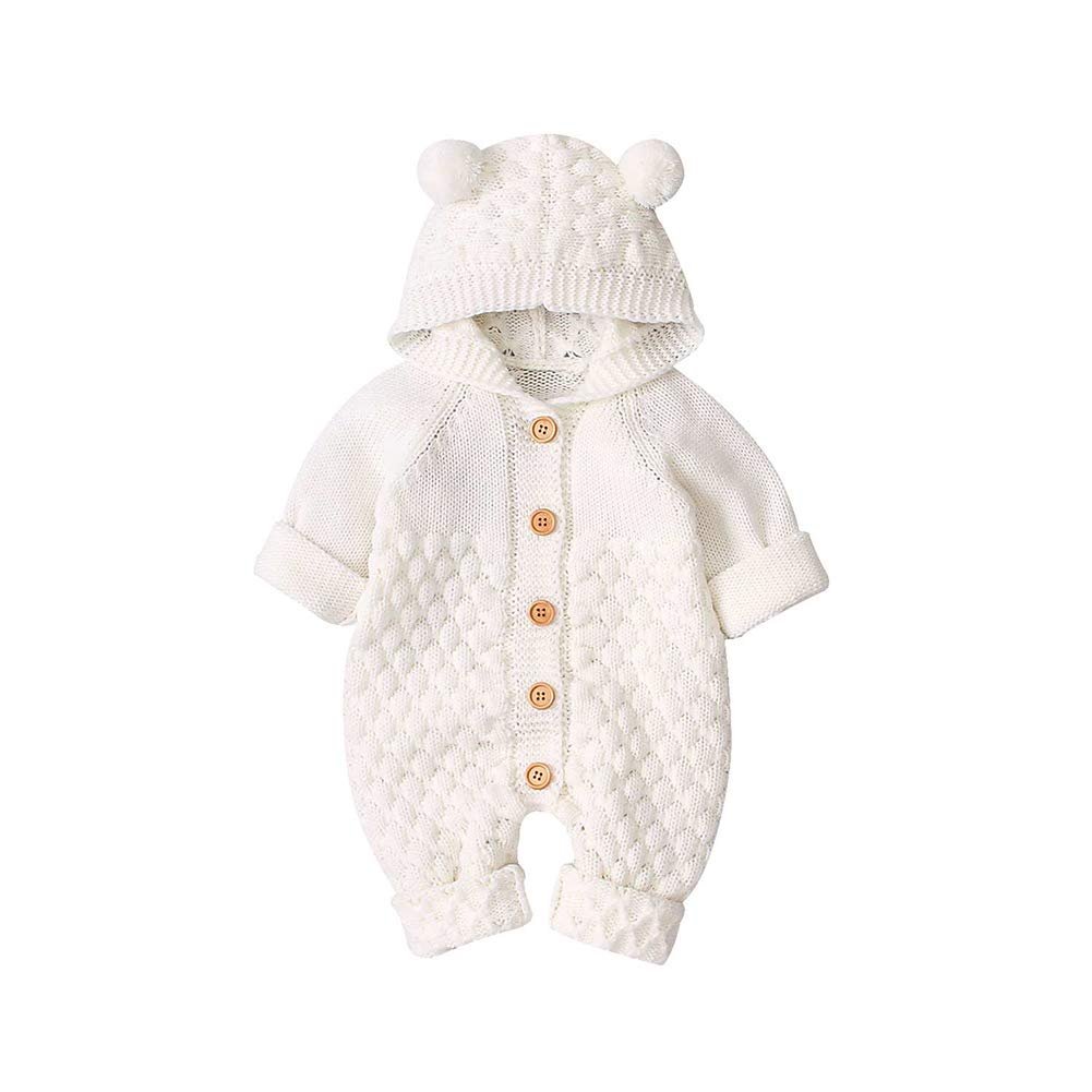 2021 Winter Custom Logo Design Baby Hooded Knitted Rompers Newborn Girls' Boys' Warm Sweater Jumpsuit New Born Baby Clothing