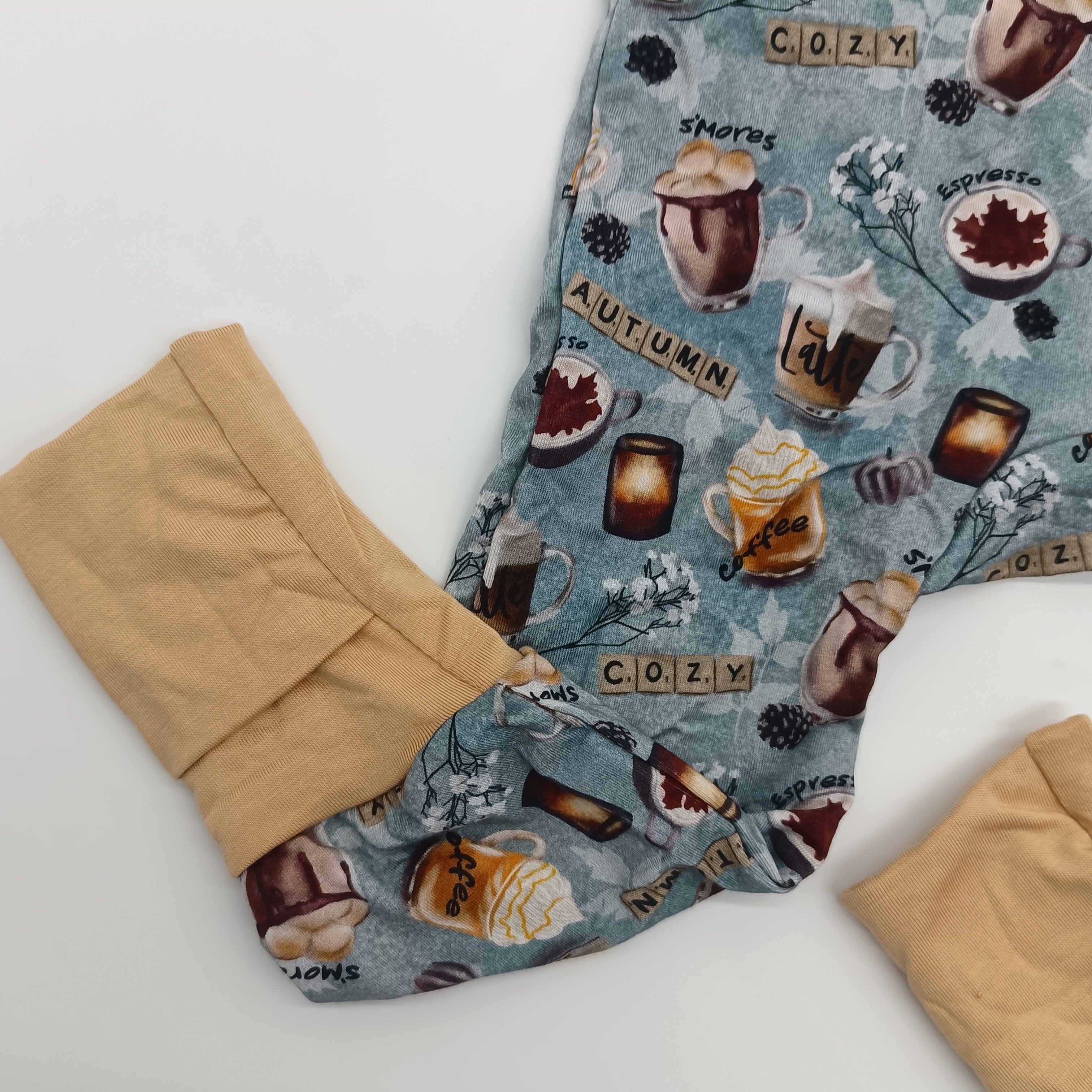 Custom Autumn Coffe Printing Double Zipper Bamboo Baby Romper