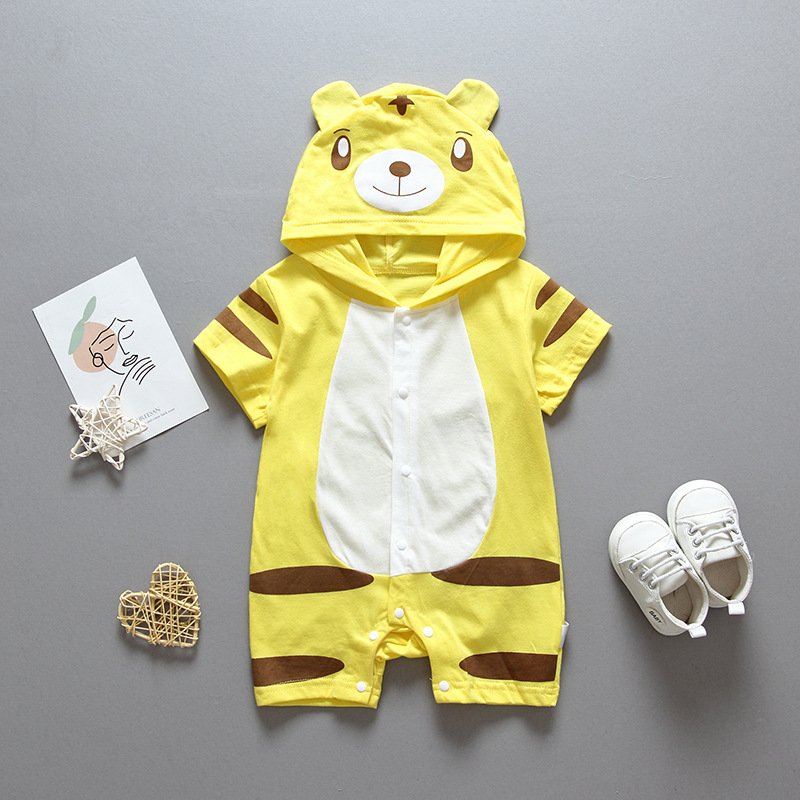 Baby summer clothing thin baby hooded jumpsuit children's cartoon cute jumpsuit foreign style climbing suit