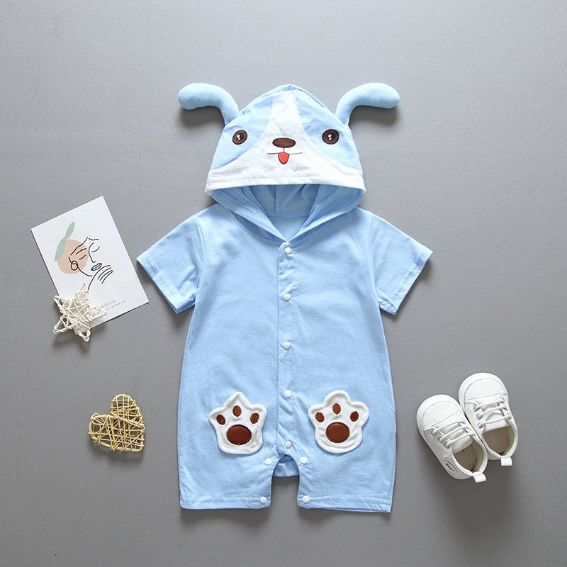 Baby summer clothing thin baby hooded jumpsuit children's cartoon cute jumpsuit foreign style climbing suit