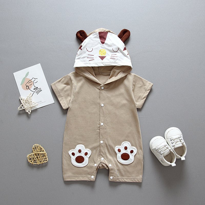 Baby summer clothing thin baby hooded jumpsuit children's cartoon cute jumpsuit foreign style climbing suit