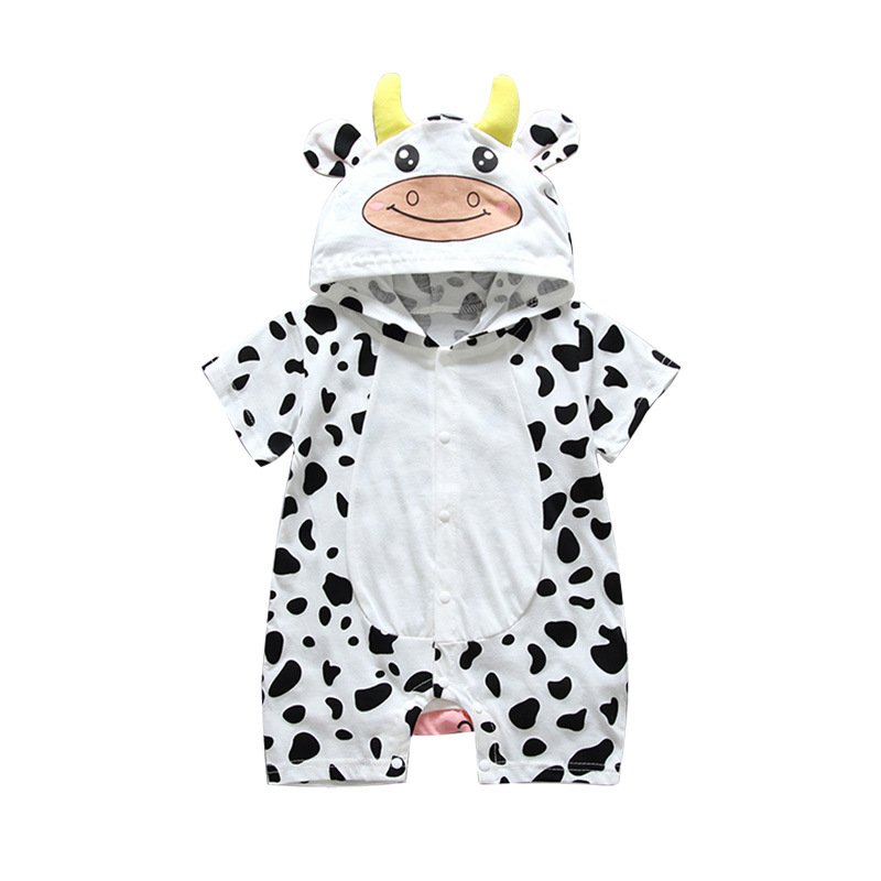 Baby summer clothing thin baby hooded jumpsuit children's cartoon cute jumpsuit foreign style climbing suit