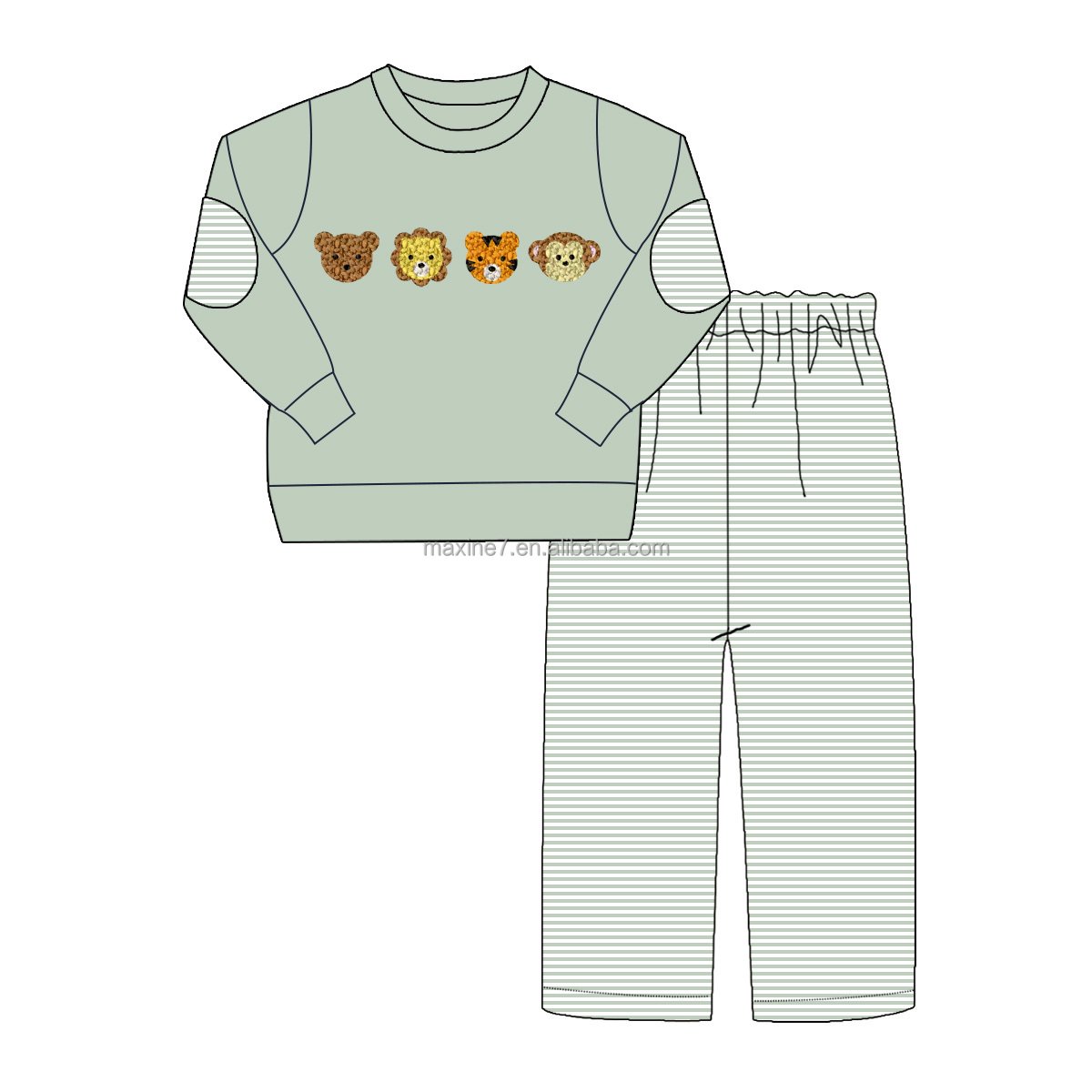 New arrival kids clothing one piece infant knit striped boy bubble boutique zoo animal boy winter rompers