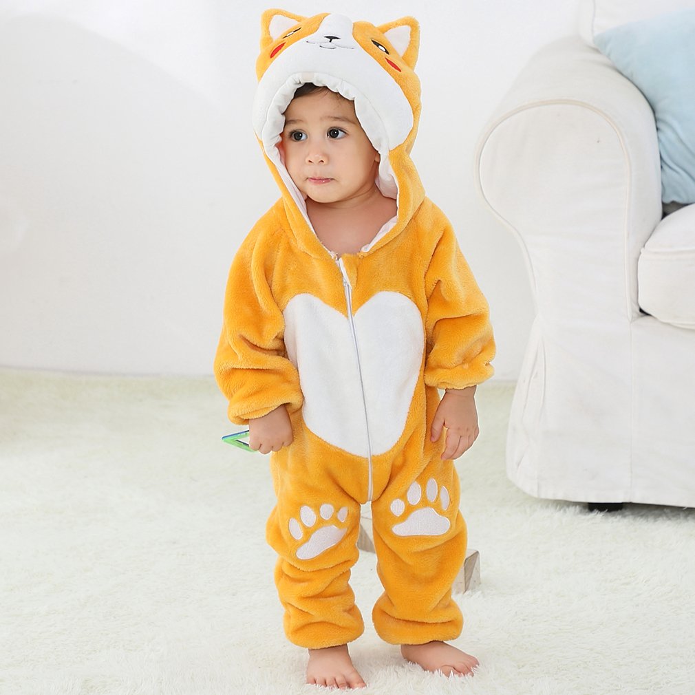 MICHLEY Hot Romper Dog Flannel One Piece Jumpsuits Baby Overalls for Boys Animal Full Sleeve Winter Girls Custom Made Unisex