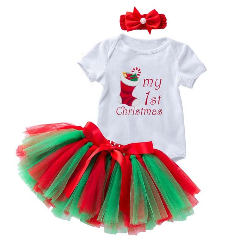 kids clothing Christmas Baby Short-sleeved Cartoon Print Romper Dress My First Christmas Baby Set MFCG-018