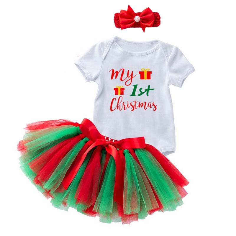 kids clothing Christmas Baby Short-sleeved Cartoon Print Romper Dress My First Christmas Baby Set MFCG-018
