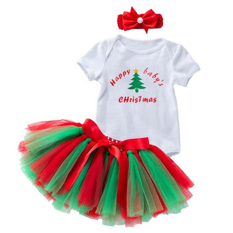 kids clothing Christmas Baby Short-sleeved Cartoon Print Romper Dress My First Christmas Baby Set MFCG-018