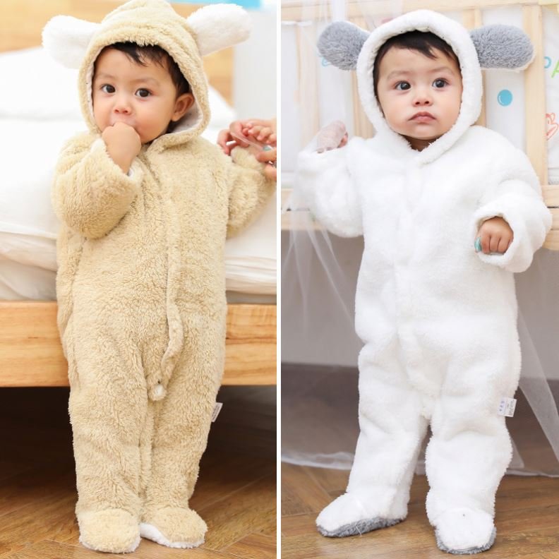 Wholesale Baby Rompers Winter Thicken New Born Baby Clothes Long Sleeve Button Toddler Jumpsuit Warm One Piece