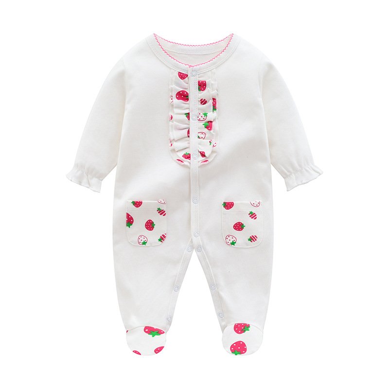 Wholesale Fruit Printed Cotton Long Sleeved Single Breasted Jumpsuit Romper Crawling Suit For Infant Baby Clothes