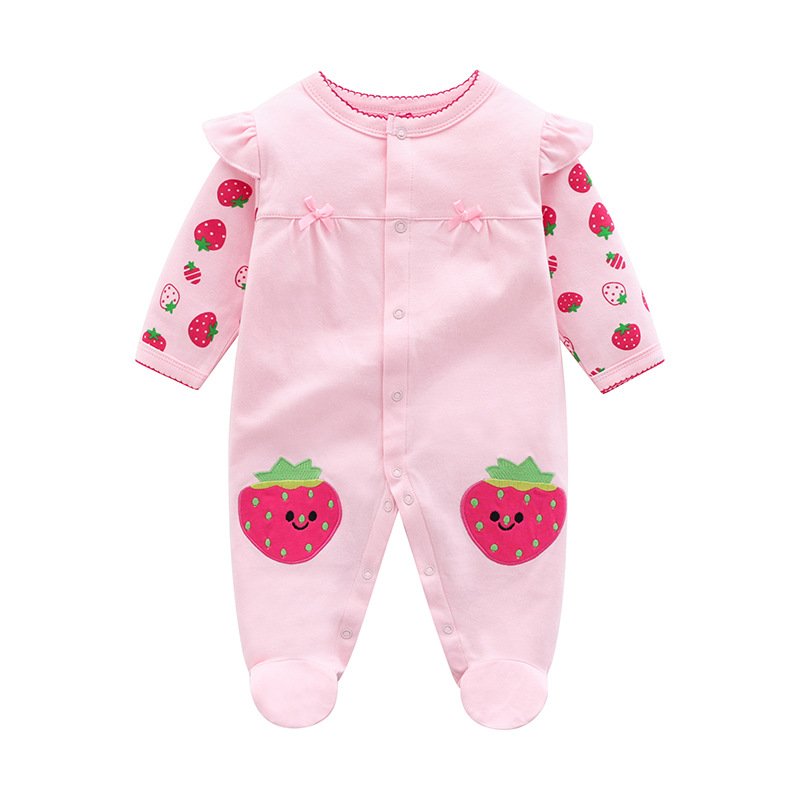 Wholesale Fruit Printed Cotton Long Sleeved Single Breasted Jumpsuit Romper Crawling Suit For Infant Baby Clothes