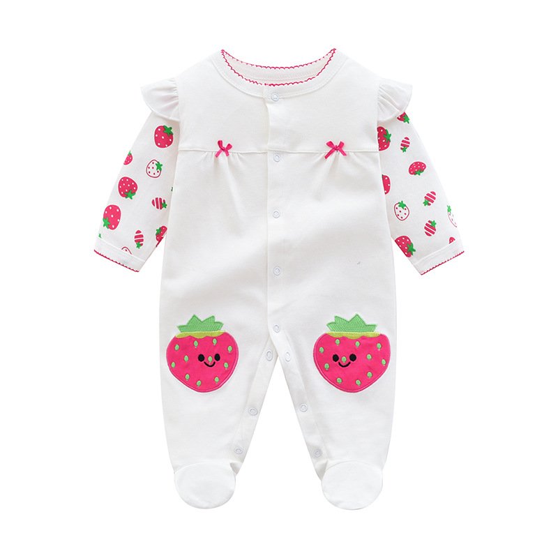Wholesale Fruit Printed Cotton Long Sleeved Single Breasted Jumpsuit Romper Crawling Suit For Infant Baby Clothes