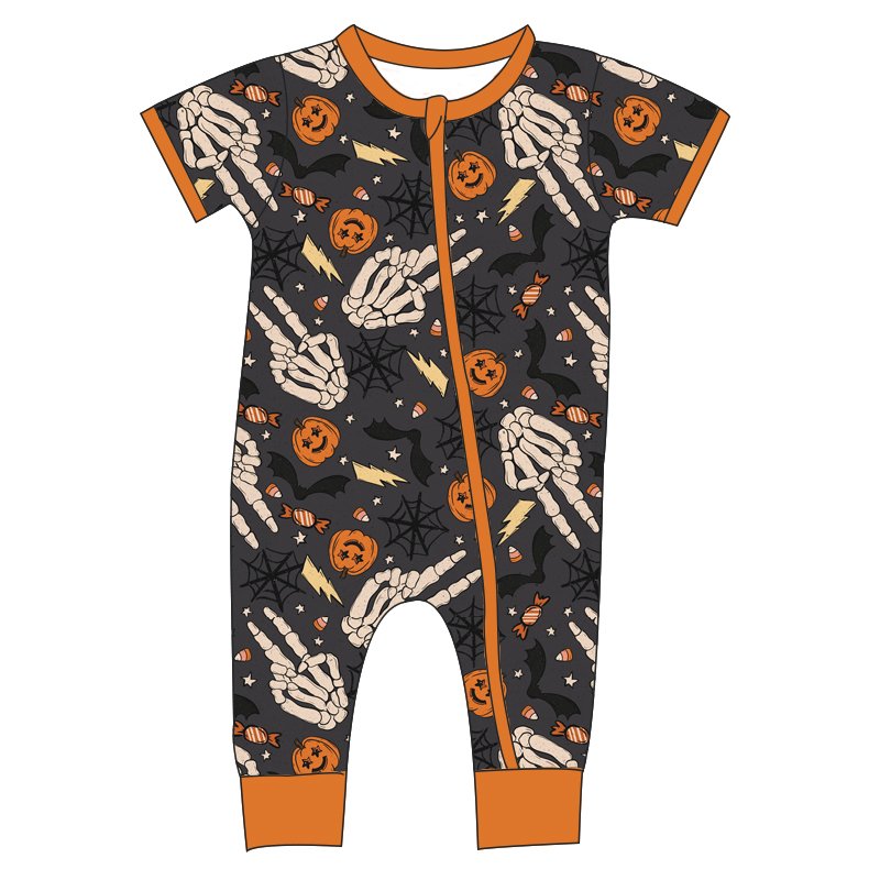 Wholesale Autumn Kids Baby Sweatshirt Romper Halloween Printed Flutter Sleeve Toddler Baby Loose Leotard