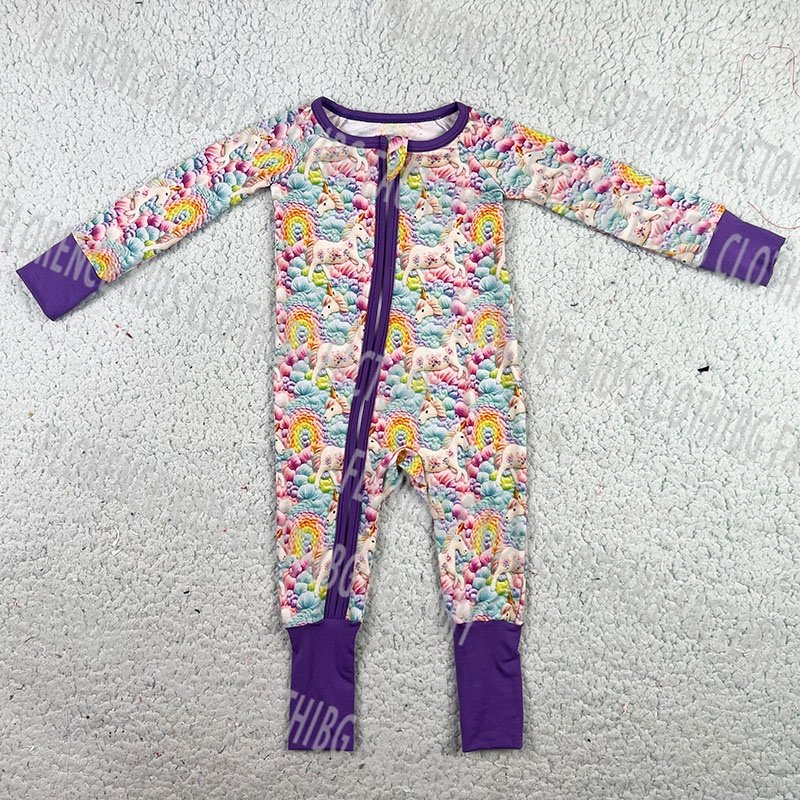 DH OEM latest hot sale custom bamboo print infant toddler girls long sleeve zippy sleeper knitted baby romper