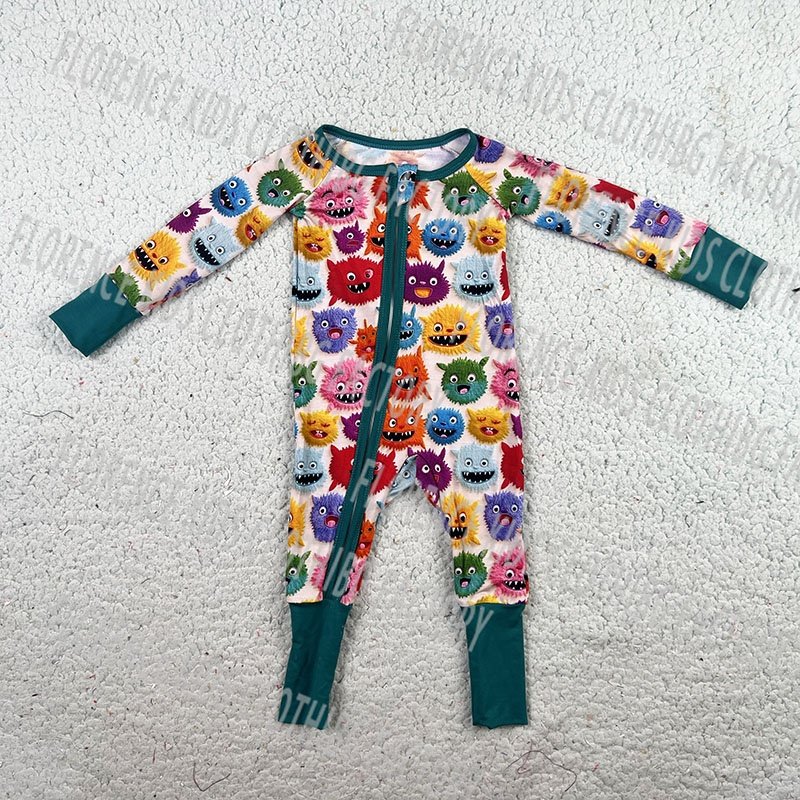 DH OEM latest hot sale custom bamboo print infant toddler girls long sleeve zippy sleeper knitted baby romper