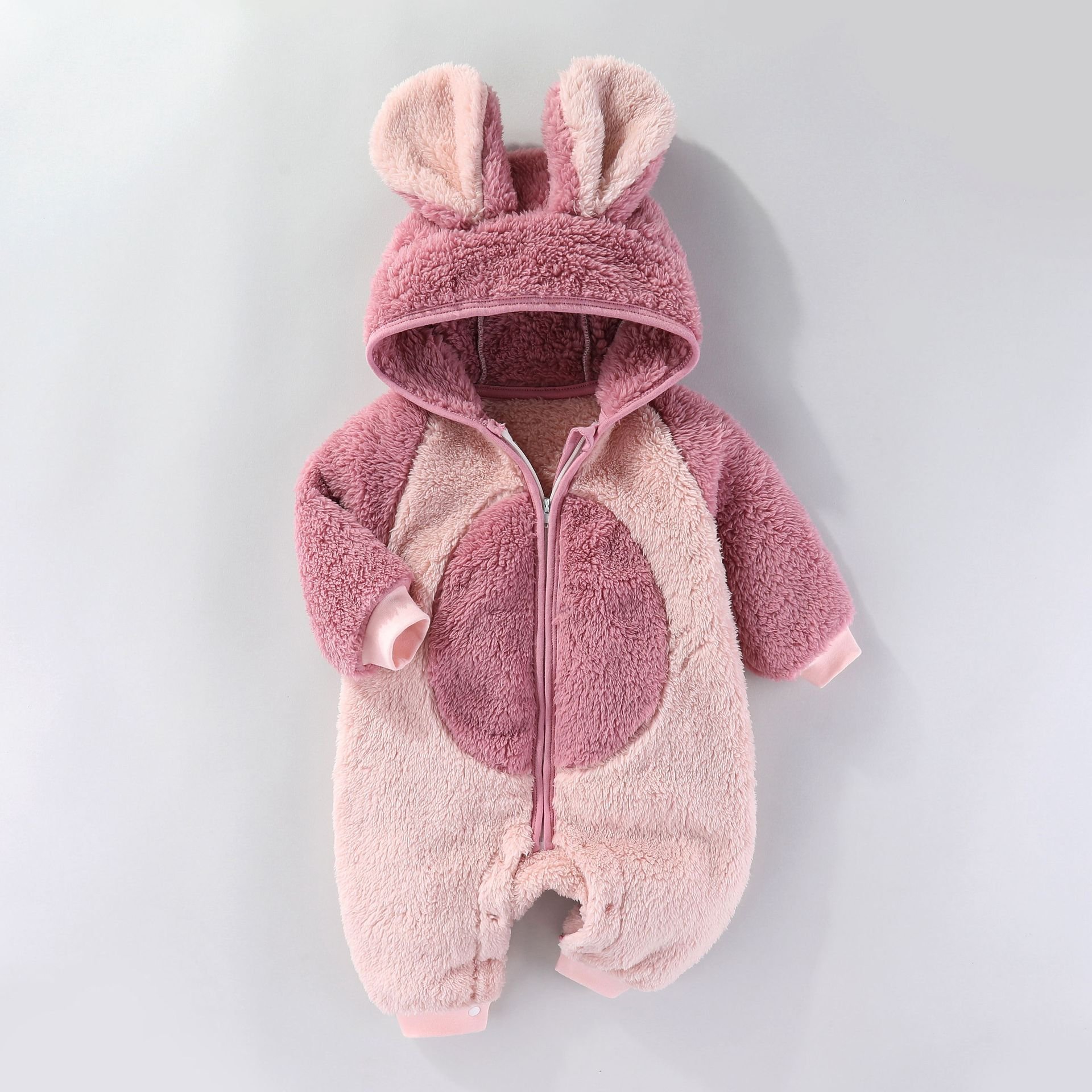 100% Polyester Newborn Baby Romper Long Sleeve Hooded Zipper Animal Baby Winter Jumper 5 Color Choices Newborn Romper