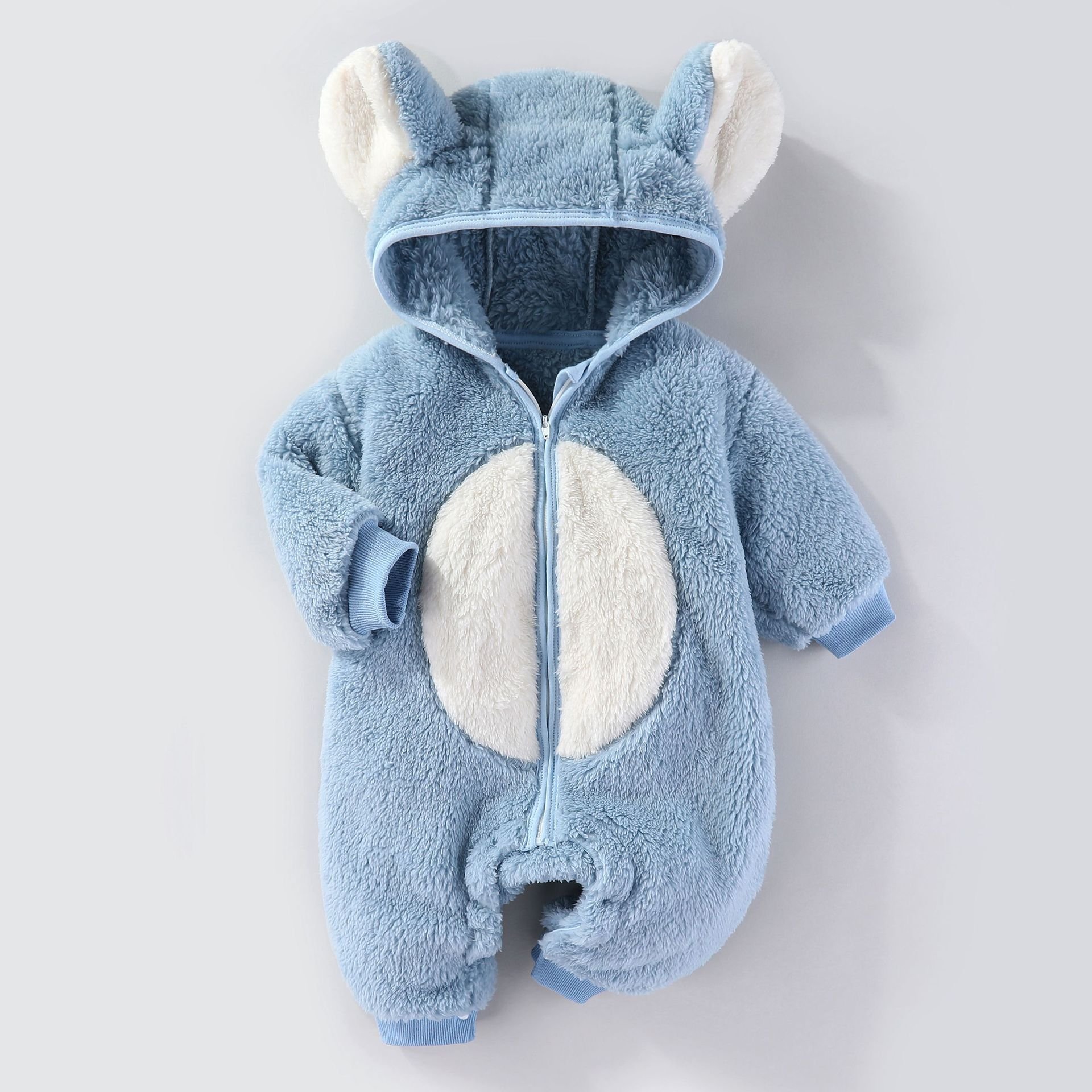 100% Polyester Newborn Baby Romper Long Sleeve Hooded Zipper Animal Baby Winter Jumper 5 Color Choices Newborn Romper