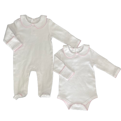 Custom blank Picot trim baby clothing organic cotton personalized embroidery baby gift set Monogram infant romper