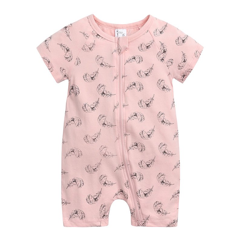 Newborn and infant baby summer short sleeves romper baby girls boys solid color cotton rompers