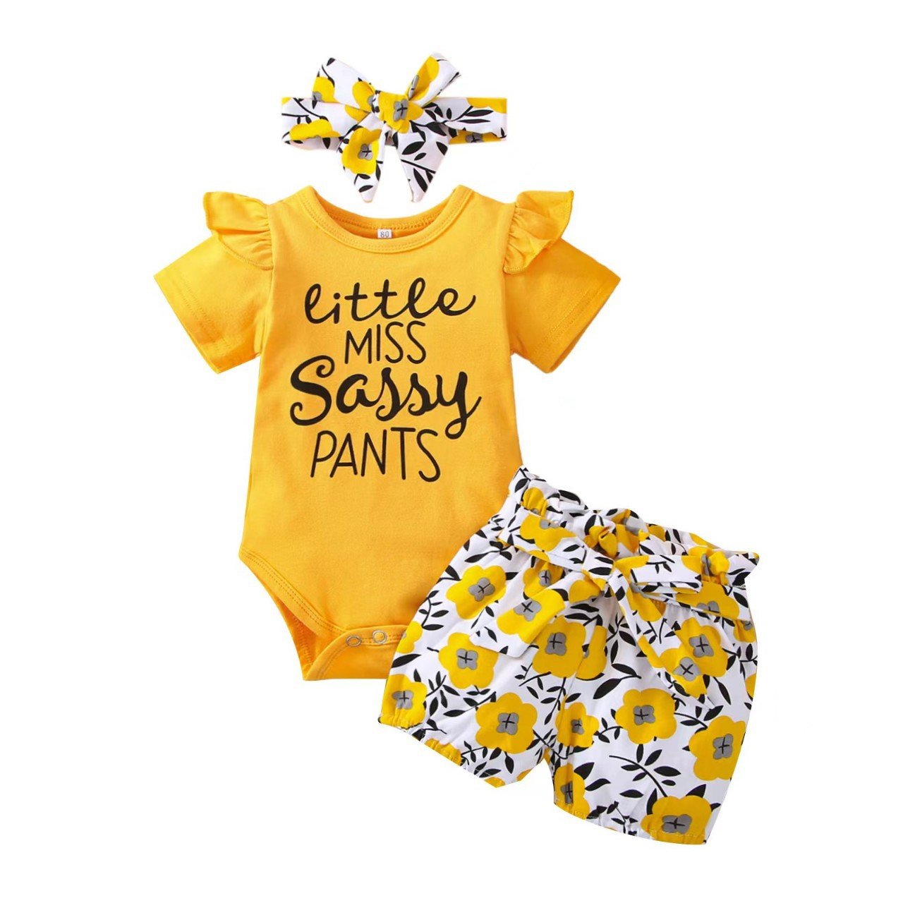 Newborn Girl Short Sleeve Letter Jumpsuit Pants Butterfly Headband 100% Cotton Tights Suit Cute ODM Snap Button Closure Clothing