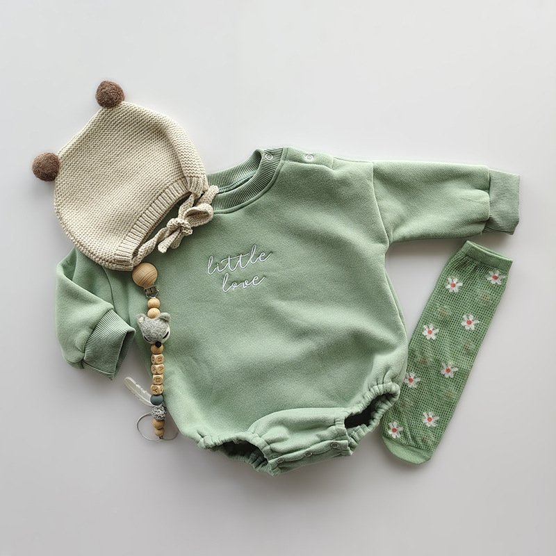 Hongbo 2024 custom baby natural beige rompers velvet infant plain onesies Long sleeved autumn winter baby romper for newborn