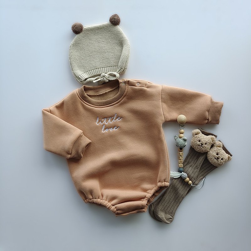 Hongbo 2024 custom baby natural beige rompers velvet infant plain onesies Long sleeved autumn winter baby romper for newborn