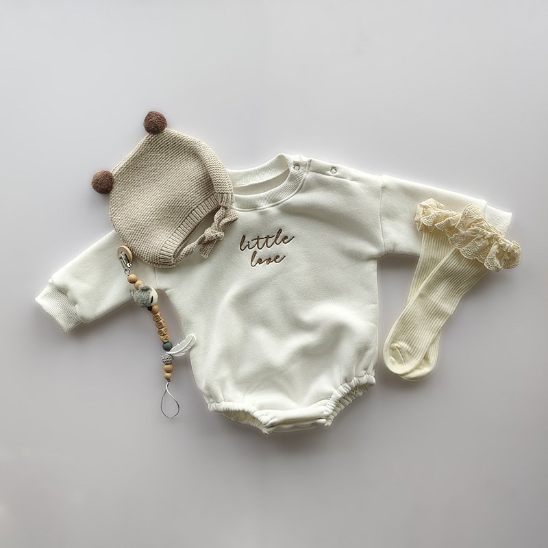 Hongbo 2024 custom baby natural beige rompers velvet infant plain onesies Long sleeved autumn winter baby romper for newborn