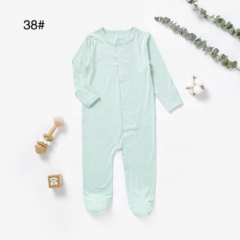 New Style Long Sleeve Footie Baby Pajama Bamboo Jersey Solid Baby Sleep Suits Magnetic Button Baby Romper