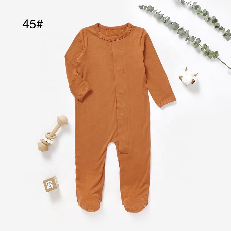 New Style Long Sleeve Footie Baby Pajama Bamboo Jersey Solid Baby Sleep Suits Magnetic Button Baby Romper